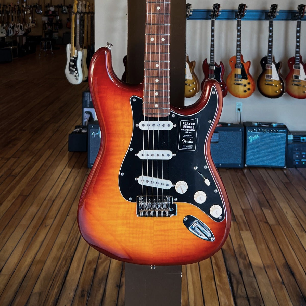 PLAYER STRATOCASTER® PLUS TOP-Aged Cherry Burst – Dave's Guitar Shop