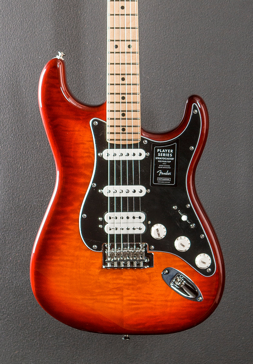 Player Stratocaster HSS Plus Top – Aged Cherry Burst w/Maple