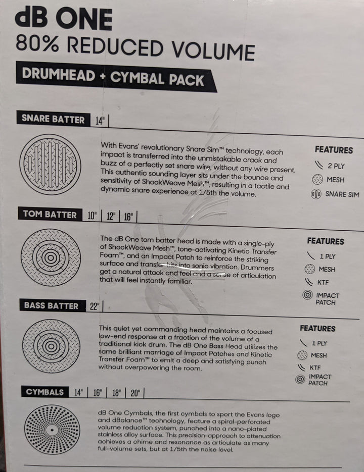 dB One Low Volume Drumhead and Cymbal Pack